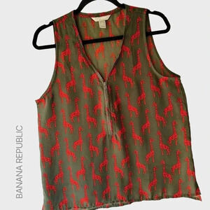 BANANA REPUBLIC NWOT SLEEVELESS TANK TOP GIRAFFE PRINT ZIP FRONT | SIZE: MEDIUM